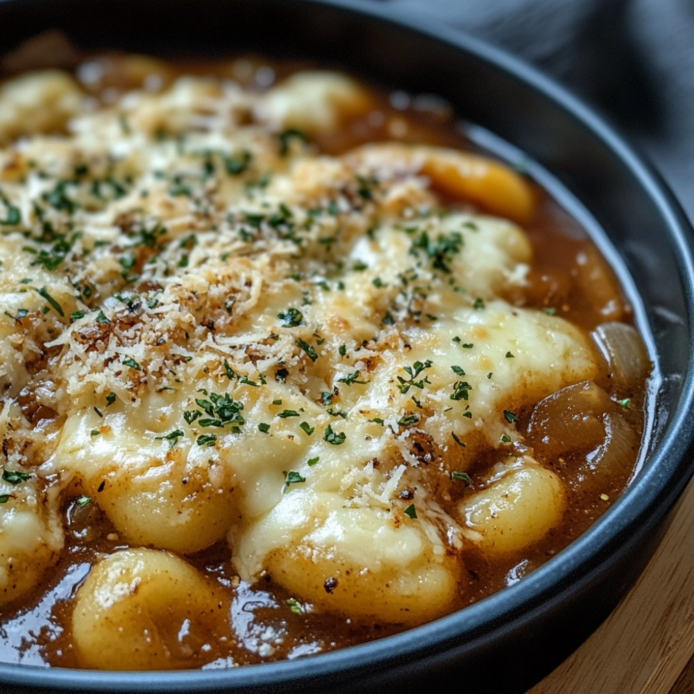 Zupa cebulowa z gnocchi gratinowana