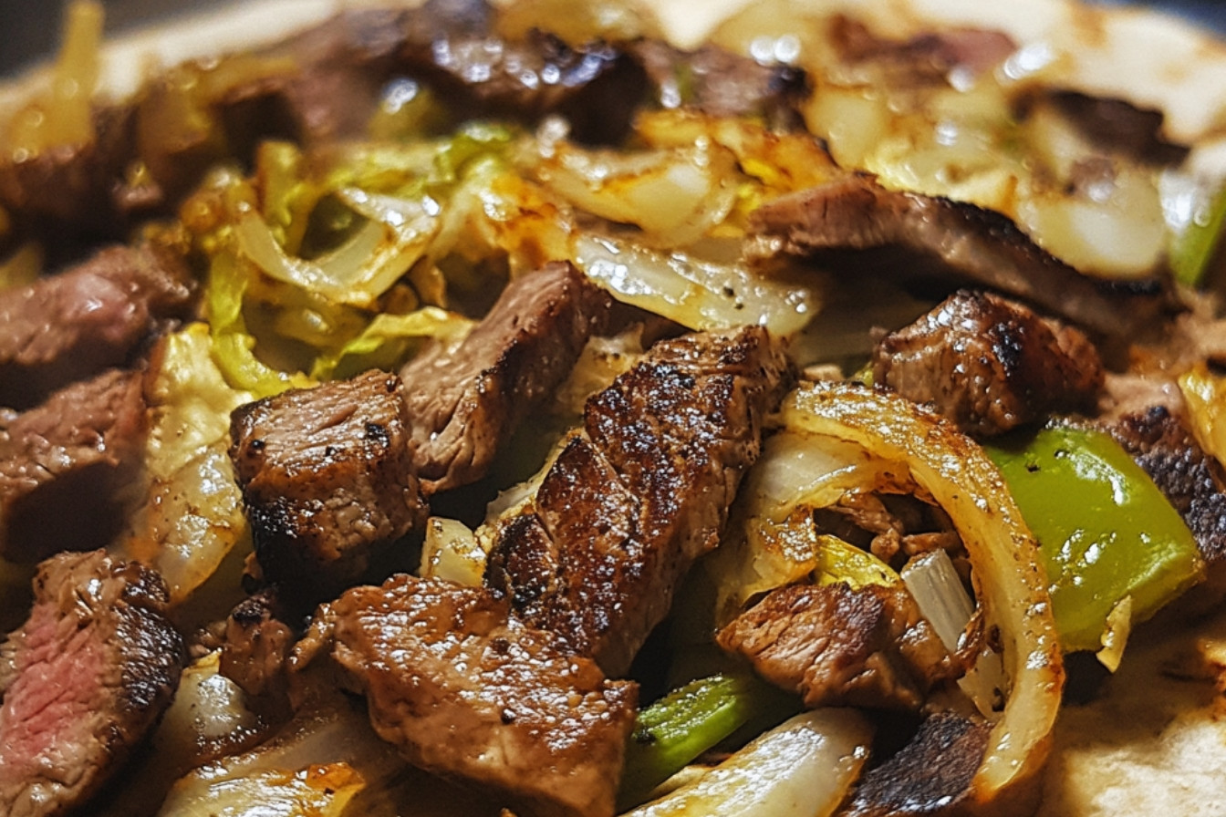 Fajita z zielonej kapusty i paskami antrykotki