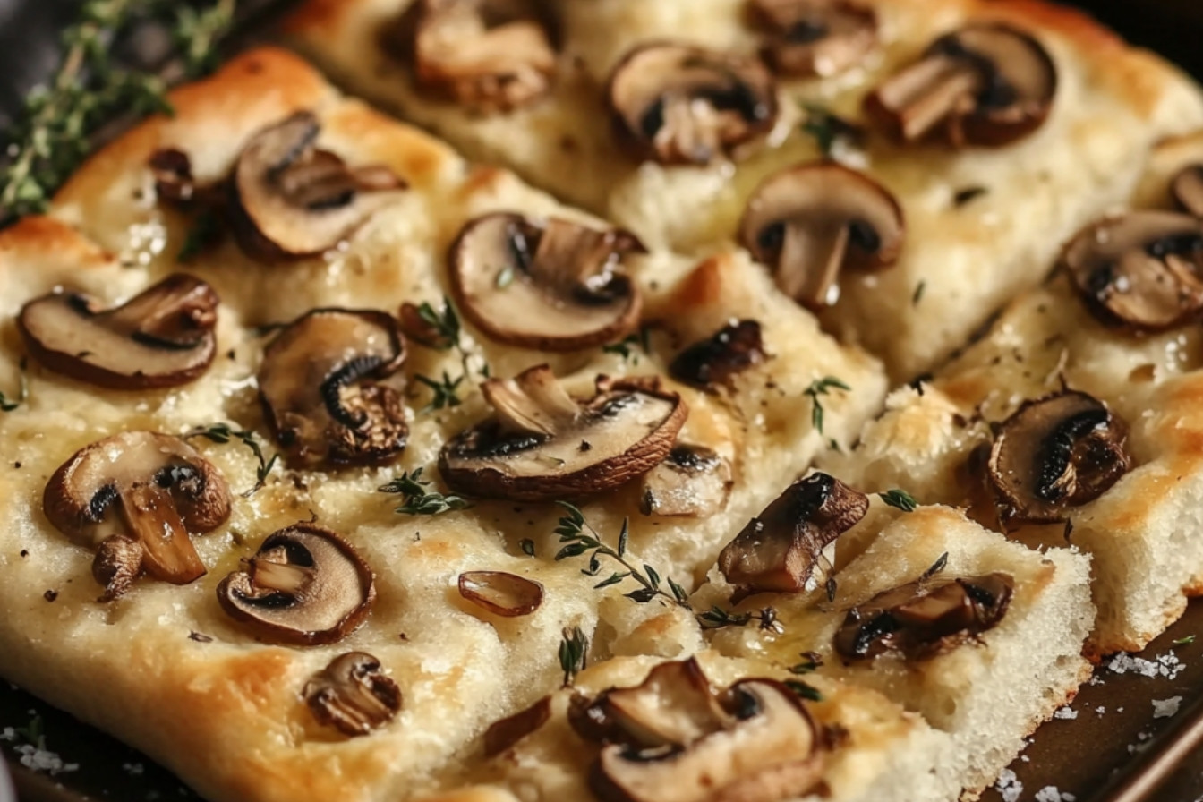 Focaccia z pożółkłymi grzybami