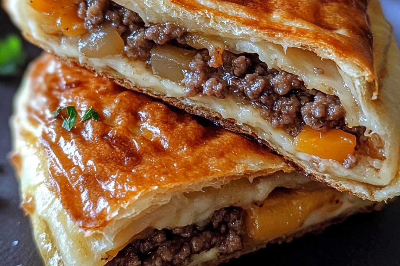 Galettes de boeuf, fromage et oignons caramélisés