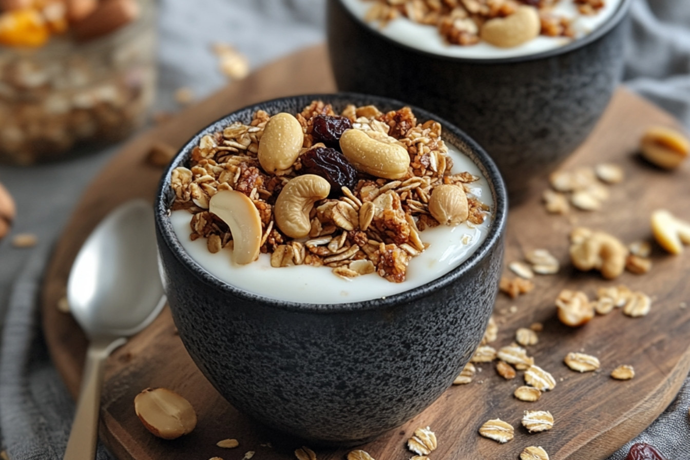 Granola z migdałami, orzechami laskowymi i nerkowcami