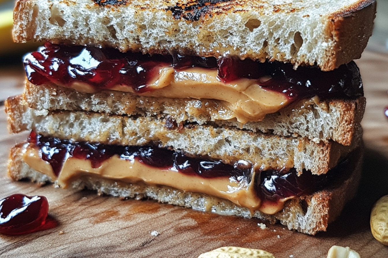 Grillowana kanapka z masłem orzechowym i dżemem