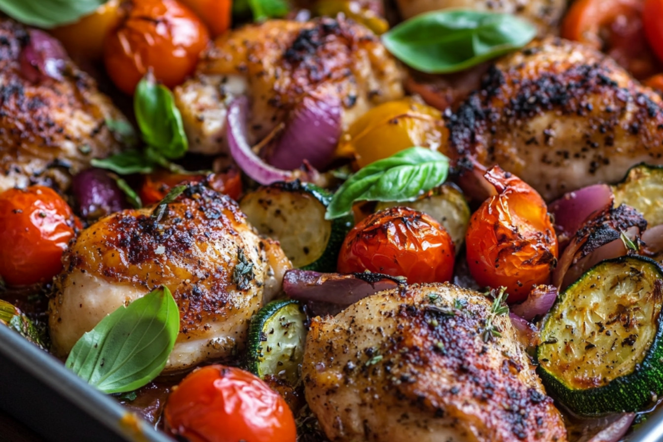 Kurczak i warzywa letnie pieczone w piekarniku
