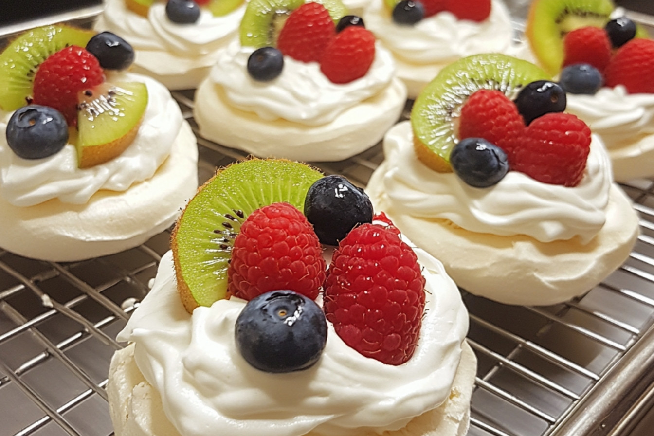 Minis pavlovas z owocami lata i kremem migdałowym