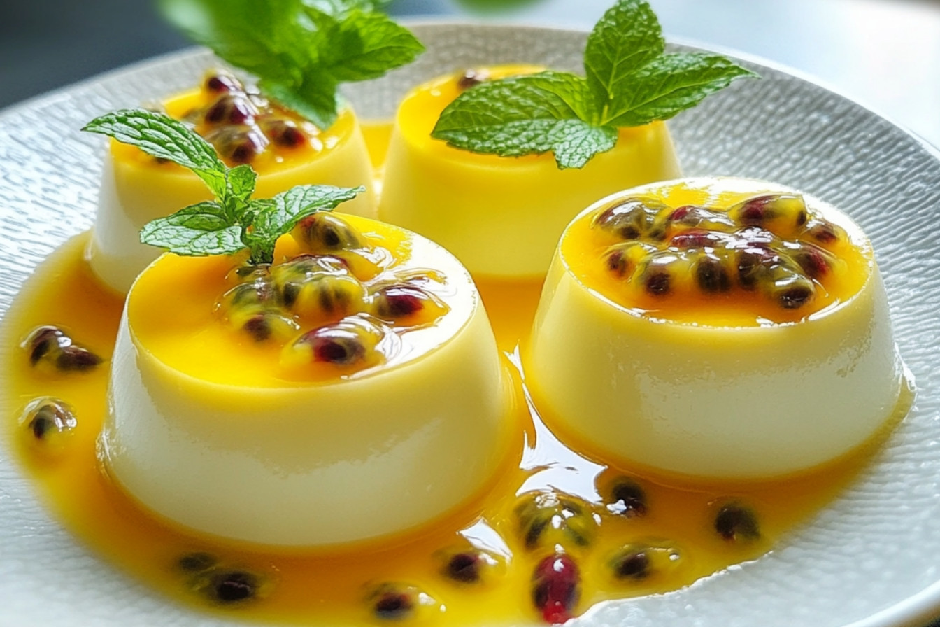 Panna cotta z mango i owocami passiflory