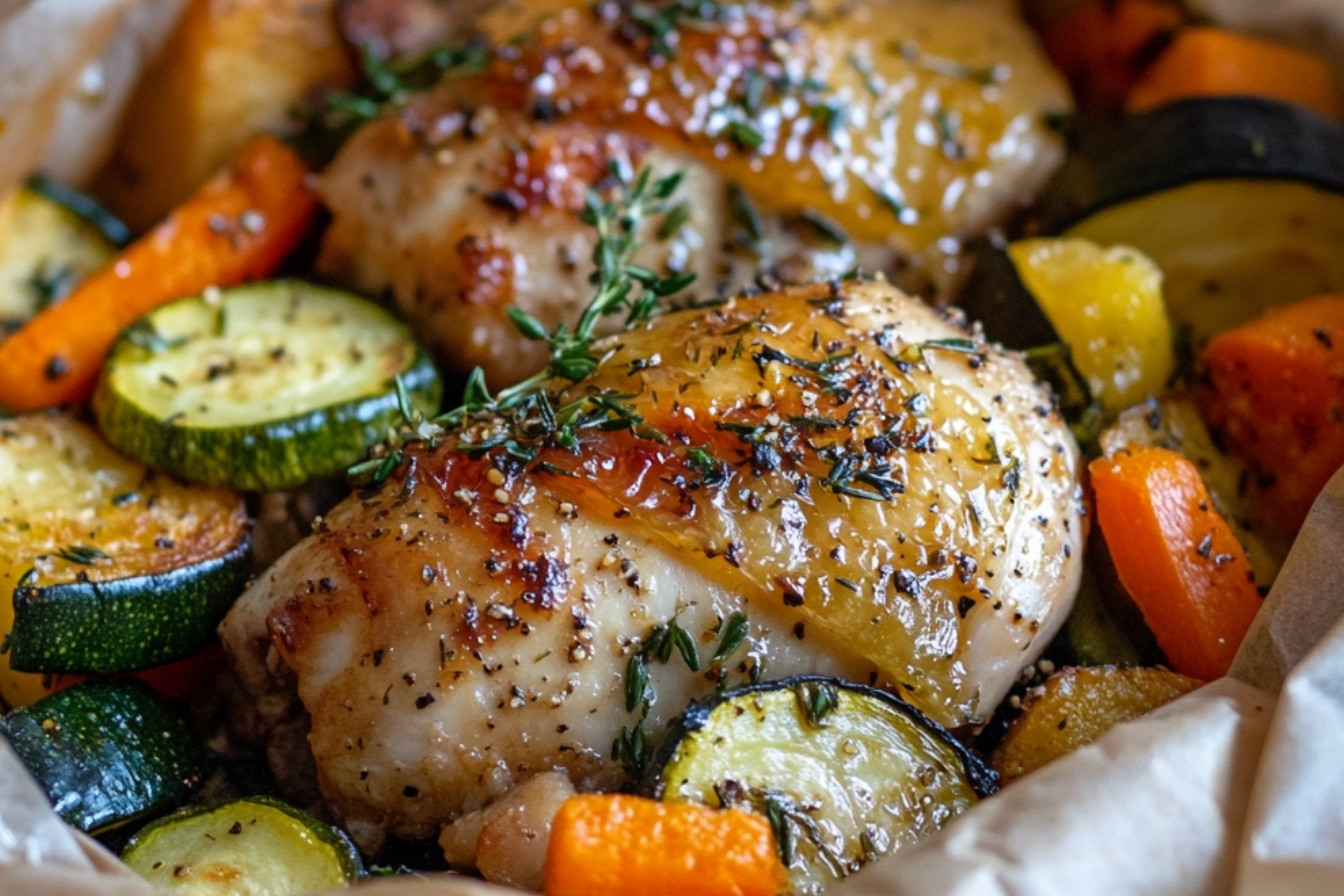 Papillote de poulet au miel et moutarde de Dijon