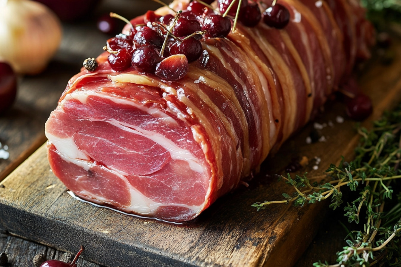 Pieczeń cielęca z prosciutto crudo i sosem wiśniowym