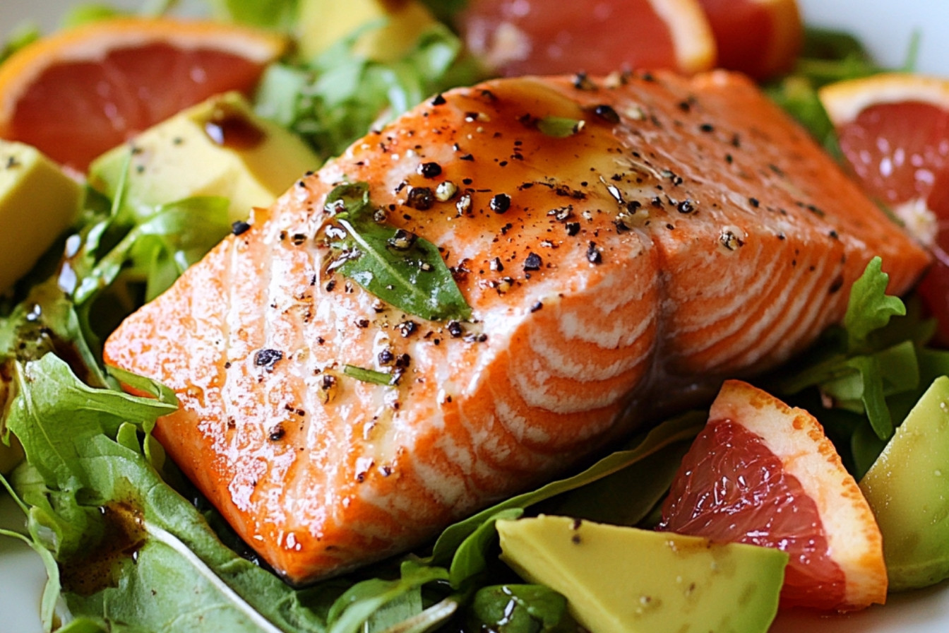 Pieczony łosoś z sałatką z grejpfrutów