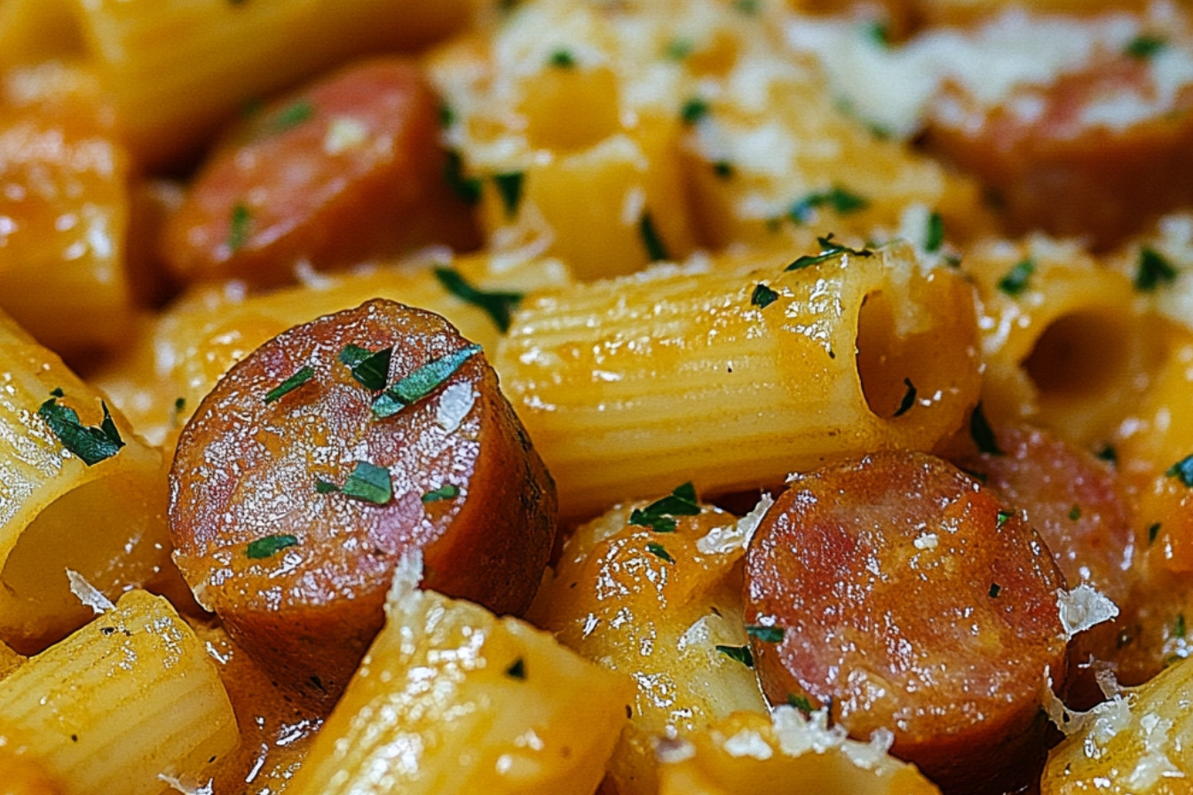 Rigatoni z pomidorami i włoską kiełbasą