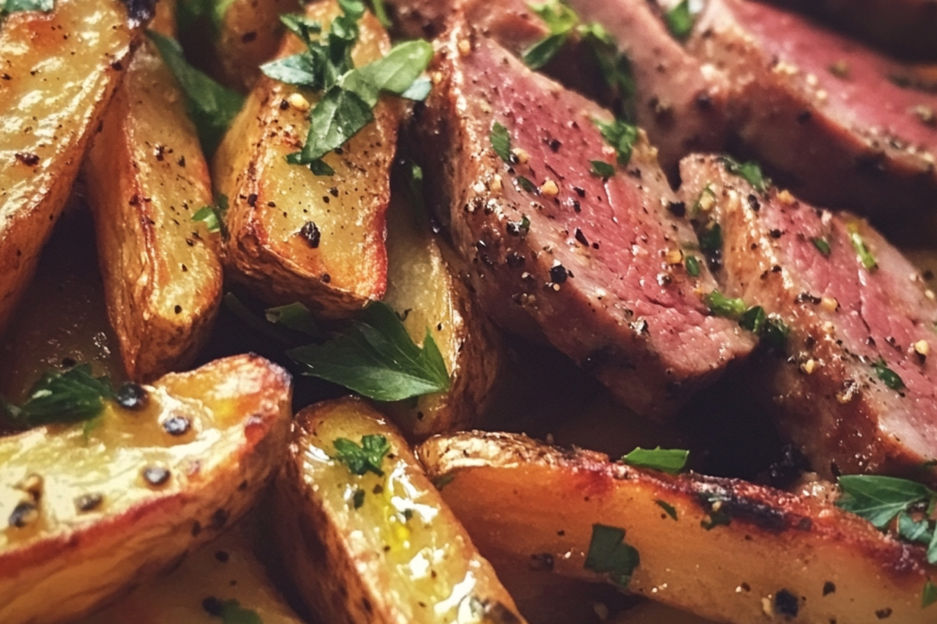 Smażone frytki z wędzonym mięsem z kaczki