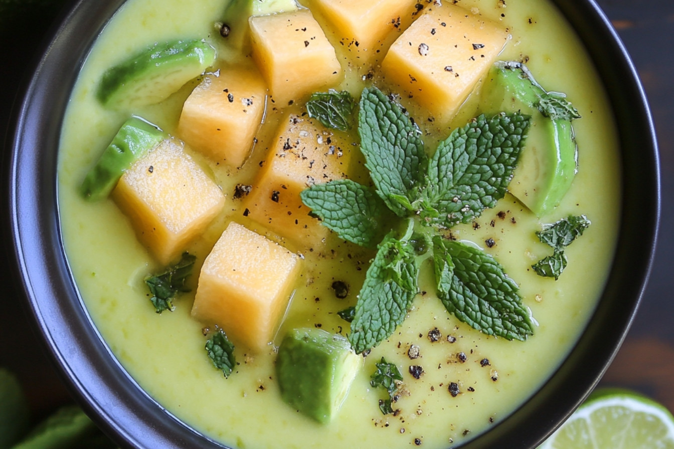 Zupa awokado z kulkami z melona