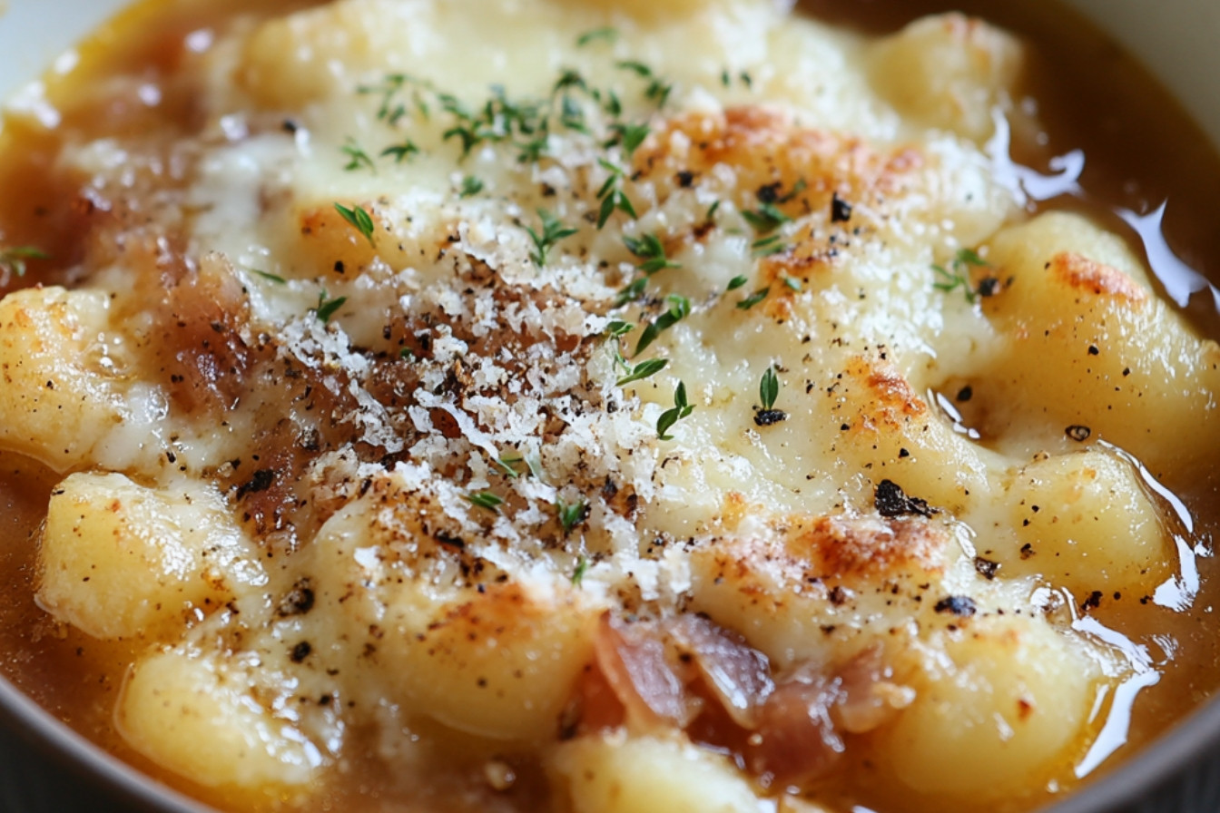 Zupa cebulowa z gnocchi gratinowana