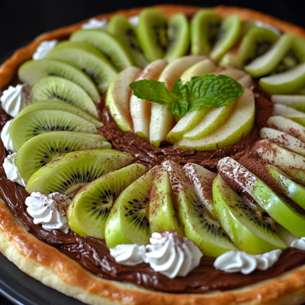 Pizza czekoladowa z jabłkami i kiwi