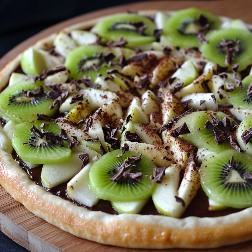 Pizza czekoladowa z jabłkami i kiwi