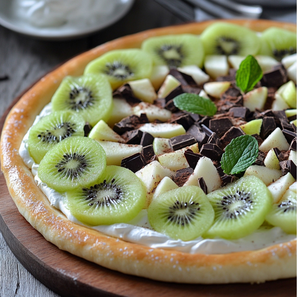 Pizza czekoladowa z jabłkami i kiwi