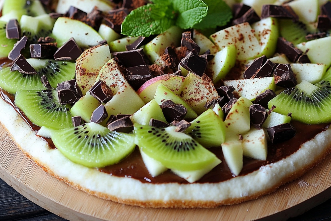 Pizza czekoladowa z jabłkami i kiwi