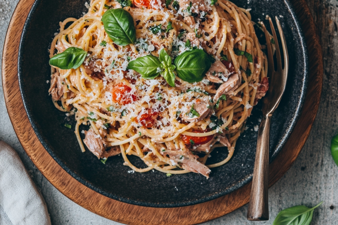 Spaghetti z tuńczykiem i pomidorami